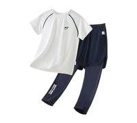 Set sportivo per ragazzi, comodo, traspirante, a maniche corte, per il tempo libero, sportivo, casual, con logo in due pezzi, colori a contrasto per lezioni di ginnastica, Stil-L05 trasparente, 160