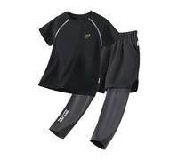 Set sportivo per ragazzi, comodo, traspirante, a maniche corte, per il tempo libero, sportivo, casual, con logo in due pezzi, colori a contrasto per lezioni di ginnastica, Stil-l09 Grigio, 160