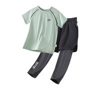 Set sportivo per ragazzi, comodo, traspirante, a maniche corte, per il tempo libero, sportivo, casual, con logo in due pezzi, colori a contrasto per lezioni di ginnastica, Stil-l08 Verde, 140