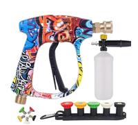 Set spruzzatore ad alta pressione, pistola idropulitrice con 5 ugelli a spruzzo e vasetto in schiuma, pistola a getto a sgancio rapido, 3000 PSI max per auto, patio