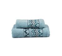 Set Spugne Bagno 2 Pezzi Ospite Salvietta, Asciugamani Viso e Mani in Cotone Jacquard, Coppia Spugne Salviette Bagno (Cuzco Acqua)