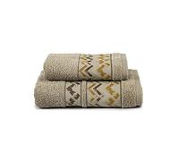 Set Spugne Bagno 2 Pezzi Ospite Salvietta, Asciugamani Viso e Mani in Cotone Jacquard, Coppia Spugne Salviette Bagno (Cuzco Beige)