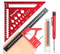 Set Squadra da Falegname 4 Pezzi - Squadra 45 Gradi 180mm, Squadra Combinata 300mm, Matita da Carpentiere con Ricariche - Strumenti per Misurazione, Tracciatura e Fai da Te