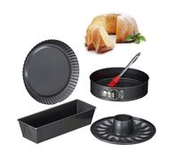 Relaxdays Forno, Set da 5, Tortiera Apribile con Fondo da 26 cm, Stampo per Plum Cake, Crostate, Antracite, Silicone