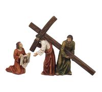 Set statue in resina Gesu' cristo porta croce veronica e buon samaritano 16,5x19