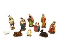 Set Statuine Natività Pastori 10 Figure in Resina Colorata 9 cm, Statuette del presepe, con 10 soggetti Personaggi,Sacra Famiglia Giuseppe Maria Gesù Bambino