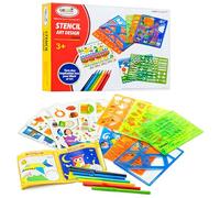 Set Stencil per Pittura Riutilizzabili in Plastica con Strumenti per Colorare Fogli Accessori Disegno Creativo 27 Pezzi Stencil Lettere Numeri Forme Geometriche Decorazioni Fai da Te per Bambini