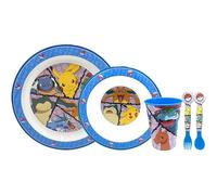 Set stoviglie in plastica riutilizzabile 5 pezzi piatti bicchiere posate per bambini set pranzo (Pokémon)