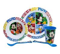 Set stoviglie in plastica riutilizzabile 5 pezzi piatti bicchiere posate per bambini set pranzo (Topolino (1))
