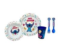 Set stoviglie in plastica riutilizzabile Stitch Disney 5 pezzi piatti bicchiere posate per bambini set pranzo