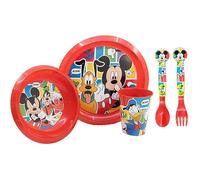 Set stoviglie in plastica riutilizzabile Topolino Disney 5 pezzi piatti bicchiere posate per bambini set pranzo