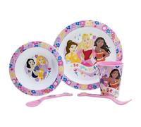 Set stoviglie per bambini riutilizzabile per microonde, composto da bicchiere, piatto, ciotola e posate Principesse - Disney