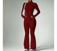 Set streetwear pronto da indossare da 2 pezzi, fascia in vita con controllo della pancia + polsini con foro per il pollice + cerniera frontale arricciata, pantaloni a zampa con effetto allungamento de