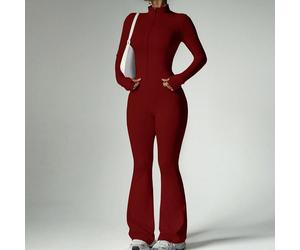 Set streetwear pronto da indossare da 2 pezzi, fascia in vita con controllo della pancia + polsini con foro per il pollice + cerniera frontale arricciata, pantaloni a zampa con effetto allungamento de