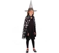 Set strega bimba halloween con mantello e cappello argento