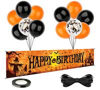 Set Striscione Compleanno Banner per Porta Halloween Palloncini Halloween Decorazioni Festa Compleanno a Tema Porta Ingresso Parete Runner da Tavolo Giardino Cortile Corridoio Casa Interni Esterni (A)