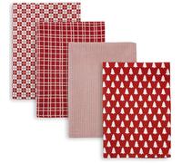 Set Strofinacci Natalizi Cucina 4 Pezzi 100% Cotone 45x65 cm Canovacci Assorbenti Fantasie Diverse con Appendino Idea Regalo Natale