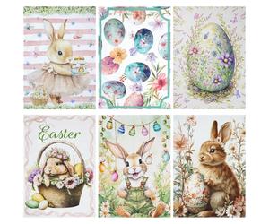 Set Strofinacci pasquali 6pz Canovacci Pasqua in cotone conigli primaverili 7031