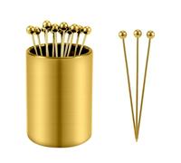 Set Stuzzicadenti Metallo Cocktail, 12 Stuzzicadenti da Cocktail Riutilizzabili Acciaio Inossidabile Stuzzicadenti per Antipasti Per Panini, Snack Al Barbecue, Cocktail (Oro)
