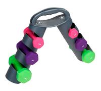 SET SUPPORTO ESPOSITORE PORTATILE + COPPIE MANUBRI PESI PALESTRA 0,5KG+1KG+1,5KG