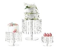 Set supporto per torta nuziale in acrilico, alzata rotonda trasparente per cupcake, rastrelliera per esposizione di dolci con decorazione a pendente in cristallo, adatto per matrimoni, feste di comple