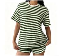 Set T-Shirt e Shorts Donna, Rigato Manica Corta(Green S) | Per Uso Quotidiano, Morbido ed Elastizzato, Ideale per Donne, Poliestere di Qualità, Taglie S-XXL
