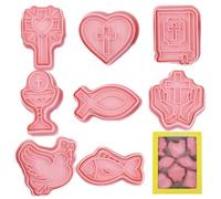 Set Țagliabiscotti Cristiani - 8 Pezzi per Comunione e Battesimo | Stampì Religiosi a Forma di Croce Colomba Pesce e Calice | per Fondente Biscotti e Pasticceria