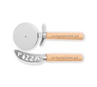 Set Tagliapizza Professionale con Rotella e Lama, Manico in Legno con Incisione 2 Pezzi Idea regalo Natale Amore Cena Cibo Casa Amici Cucina Pizza Focacce Personalizzata con nome e dedica
