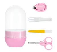 Set Tagliaunghie Bambino Set Manicure Kit per La Cura con Cassaforte Taglia Lima Unghie Forbici Pinzette Neonato 4 Pezzi Rosa
