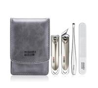 Set tagliaunghie, Set tagliaunghie da 4 pezzi, kit manicure portatile for tagliaunghie e unghie dei piedi con custodia in pelle PU, kit manicure in acciaio inossidabile,Set Per La Cura Personale(Grij
