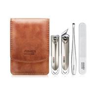 Set tagliaunghie, Set tagliaunghie da 4 pezzi, kit manicure portatile for tagliaunghie e unghie dei piedi con custodia in pelle PU, kit manicure in acciaio inossidabile,Set Per La Cura Personale(Brui