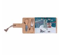 Set tagliere e 2 coltelli da formaggio, in legno di bambù e ceramica, decoro natalizio, 15x42 cm, XMas Vintage