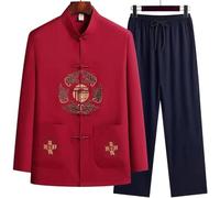 Set Tang Suit Uomo,Abbigliamento Tradizionale Cinese Kung Fu,Uniforme Tai Chi Maniche Lunghe Giacca Pantaloni,Completo Arti Marziali Wing Chun Per Principianti,Allenamento Wushu B,40(58-65kg)