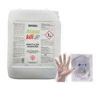 SET: Tanica Insetticida Acaricida ACQUA KILL, Liquido Microincapsulato. Pronto All'Uso a Largo Spettro D'Azione e Lunga Persistenza 5L + 100pz Guanti HDPE Monouso