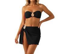 Set Tankini Tre Pezzi con Gonna Separata per Spiaggia Costume da Bagno Donna Ideale Vacanza, Le Noir, M