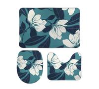 Set Tappeti Bagno 3 Pezzi Abstract Elegance Flower Dark Blue Pelosi Coperchio del WC Comodi Tappeto a Forma di U per Vasche Docce