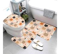 Set Tappeti Bagno 3 Pezzi,Cat Cute Colorful Print Traspiranti Copertura per WC Morbido Tappetino girowater a Forma di U per Bagno WC Docce