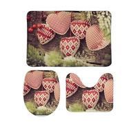 Set Tappeti Bagno 3 Pezzi Christmas Tree Decorations Winter Holidays Antiscivolo Tappetino per WC Asciugatura Rapida Tappeto a Forma di U per Bagno WC