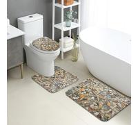 Set Tappeti Bagno 3 Pezzi,Coastal Stone Starfish Pattern Summer Ocean Pelosi Copertura per WC Traspiranti Tappetino girowater a Forma di U per Vasche Docce WC