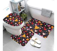 Set Tappeti Bagno 3 Pezzi,Colorful Hearts Print Antiscivolo Copertura per WC Traspiranti Tappetino girowater a Forma di U per Docce WC Bagno