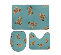 Set Tappeti Bagno 3 Pezzi Cute Bear Blue Lavabili Copertura per WC Comodi Tappeto a Forma di U per Bagno WC