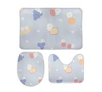 Set Tappeti Bagno 3 Pezzi Cute Bear Cartoon Style Pelosi Copertura per WC Morbido Tappetino a Forma di U per Docce Bagno