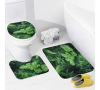 Set Tappeti Bagno 3 Pezzi,Densely Growing Green Plants Antiscivolo Tappetino per WC Asciugatura Rapida Tappetino girowater a Forma di U per WC Docce Vasche