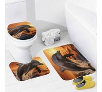 Set Tappeti Bagno 3 Pezzi,Dusk Dolphin Morbido Tappetini Per WC Asciugatura Rapida Tappetino a Forma di U per Bagno WC Docce