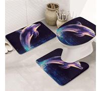 Set Tappeti Bagno 3 Pezzi,Glitter Dolphin Antiscivolo Coperchio del WC Asciugatura Rapida Tappeto a Forma di U per Vasche Bagno Docce