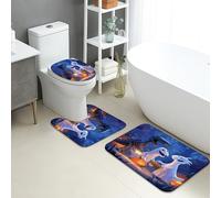 Set Tappeti Bagno 3 Pezzi,Halloween Cute Ghosts and Dinosaurs Spooky Fun Traspiranti Copertura per WC Comodi Tappetino girowater a Forma di U per Vasche Bagno WC