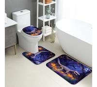 Set Tappeti Bagno 3 Pezzi,Halloween Spooky Dinosaur Skeletons Dark Violet Lavabili Coperchio del WC Antiscivolo Tappeto a Forma di U per Bagno WC Docce
