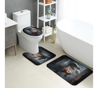 Set Tappeti Bagno 3 Pezzi,Halloween Spooky Dinosaur Skeletons Gothic Traspiranti Copertura per WC Pelosi Tappetino girowater a Forma di U per WC Bagno Docce