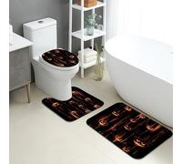 Set Tappeti Bagno 3 Pezzi,Halloween Spooky Pumpkin Faces Dark Gothic Antiscivolo Coperchio del WC Asciugatura Rapida Tappetino a Forma di U per Bagno Vasche WC
