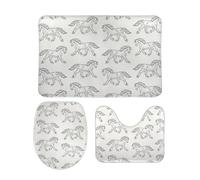 Set Tappeti Bagno 3 Pezzi Hand Drawn Doodle Sketch Draft Horse Antiscivolo Tappetini Per WC Comodi Tappeto a Forma di U per Docce WC